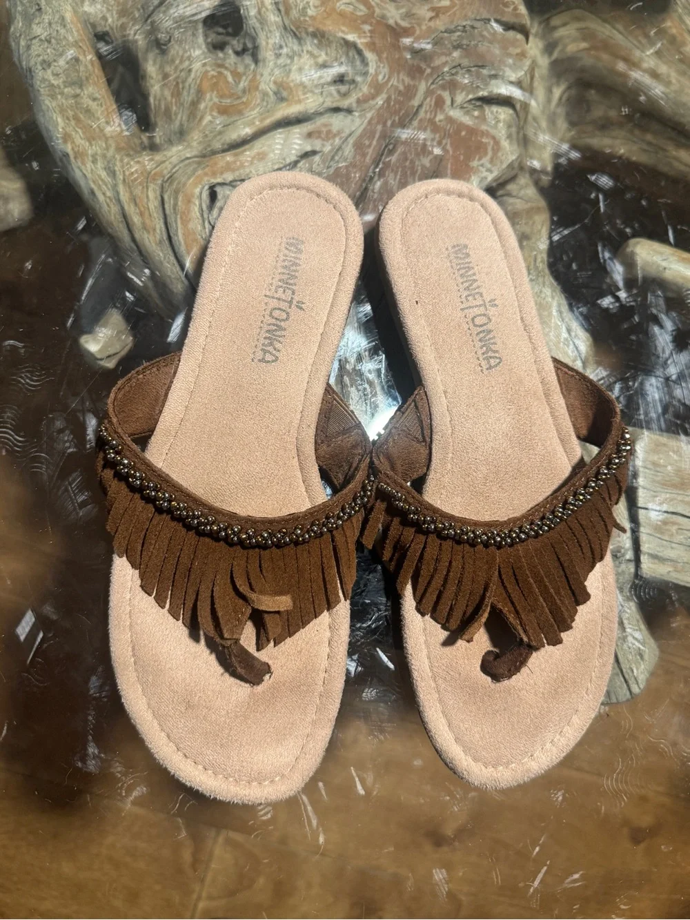 Minnetonka Fringe Beaded Sandals
